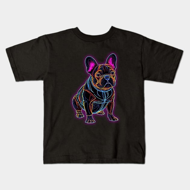 Neon Lights French Bulldog Kids T-Shirt by CandyApparel